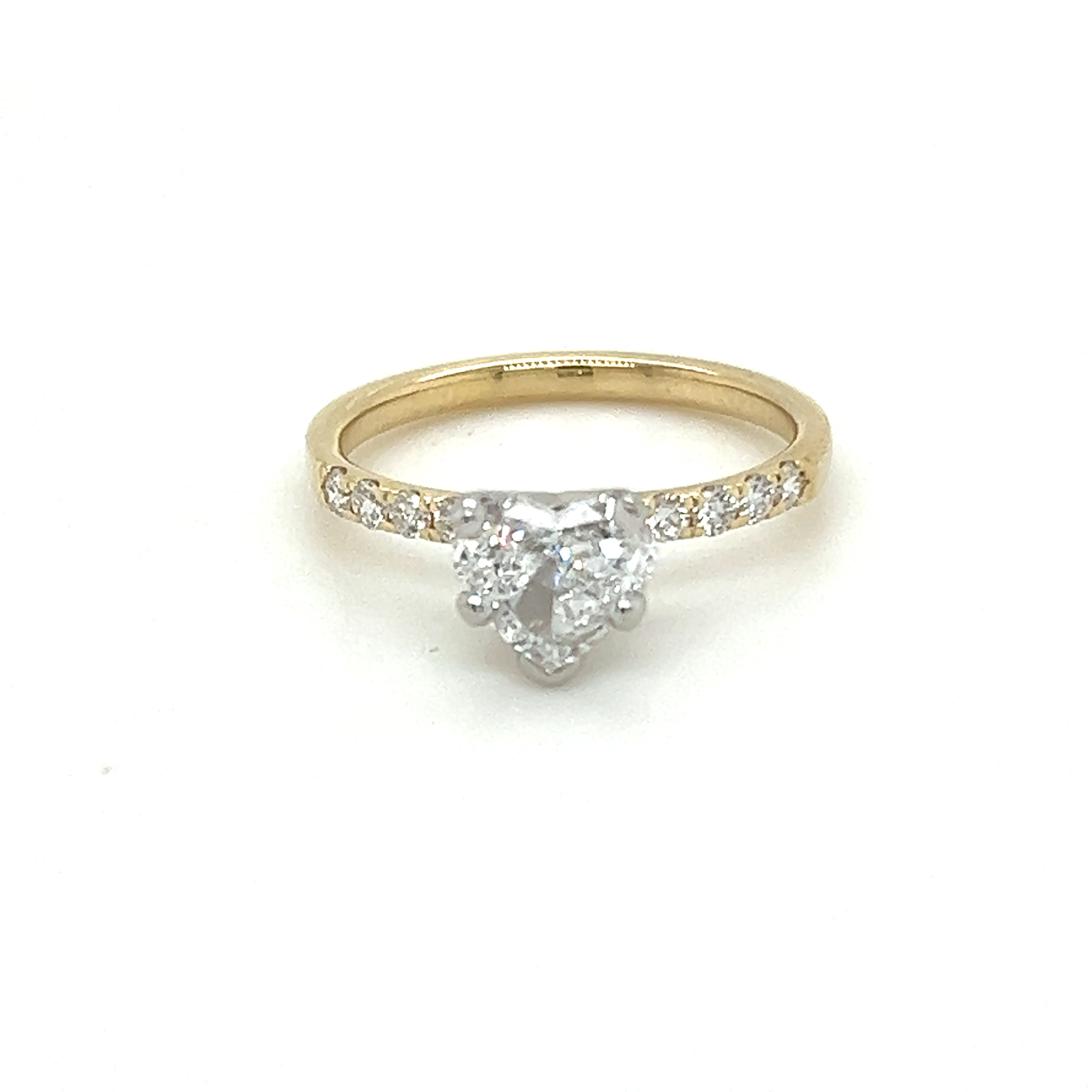 14 Karat yellow gold semi mount engagement ring with 10=0.22TW Round Brilliant G VS Diamonds